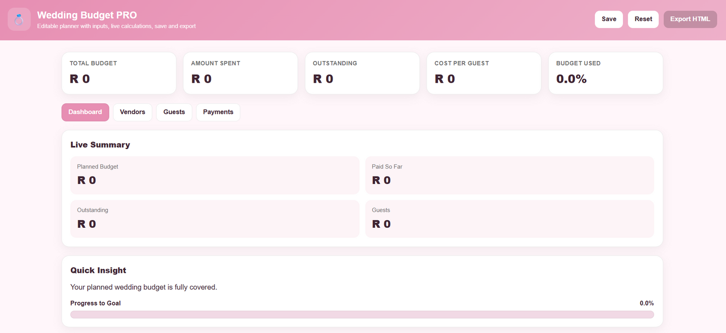 Wedding Budget PRO - Plan your perfect wedding without the financial stress - Free!